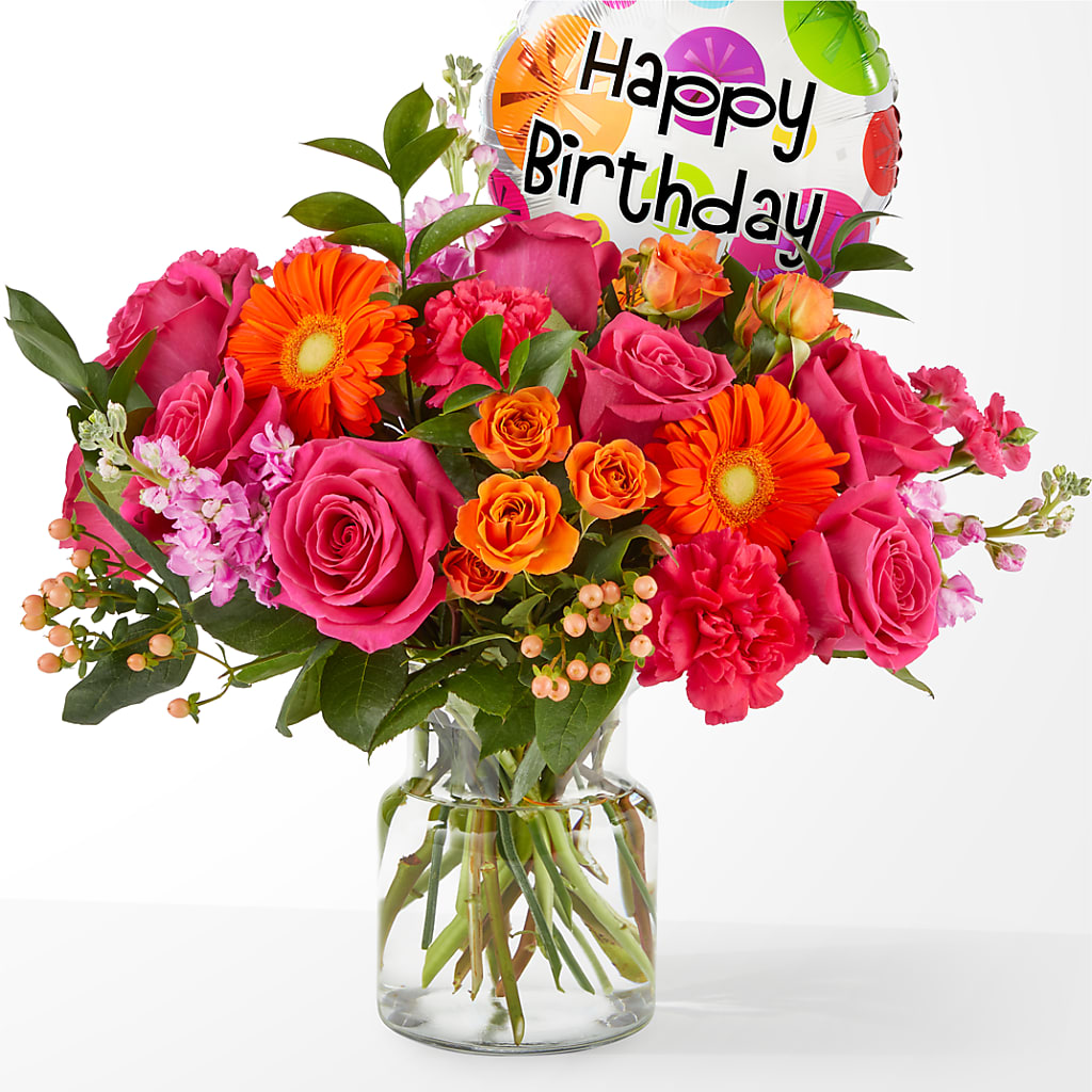 Fiesta Bouquet with Birthday Balloon – Rainbow Flower Shop, Huron SD