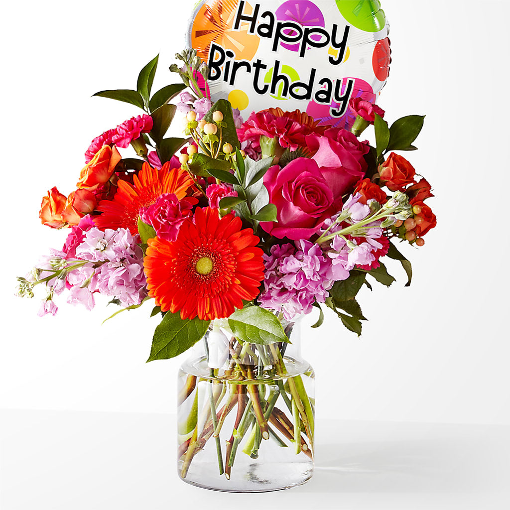 Fiesta Bouquet with Birthday Balloon – Rainbow Flower Shop, Huron SD