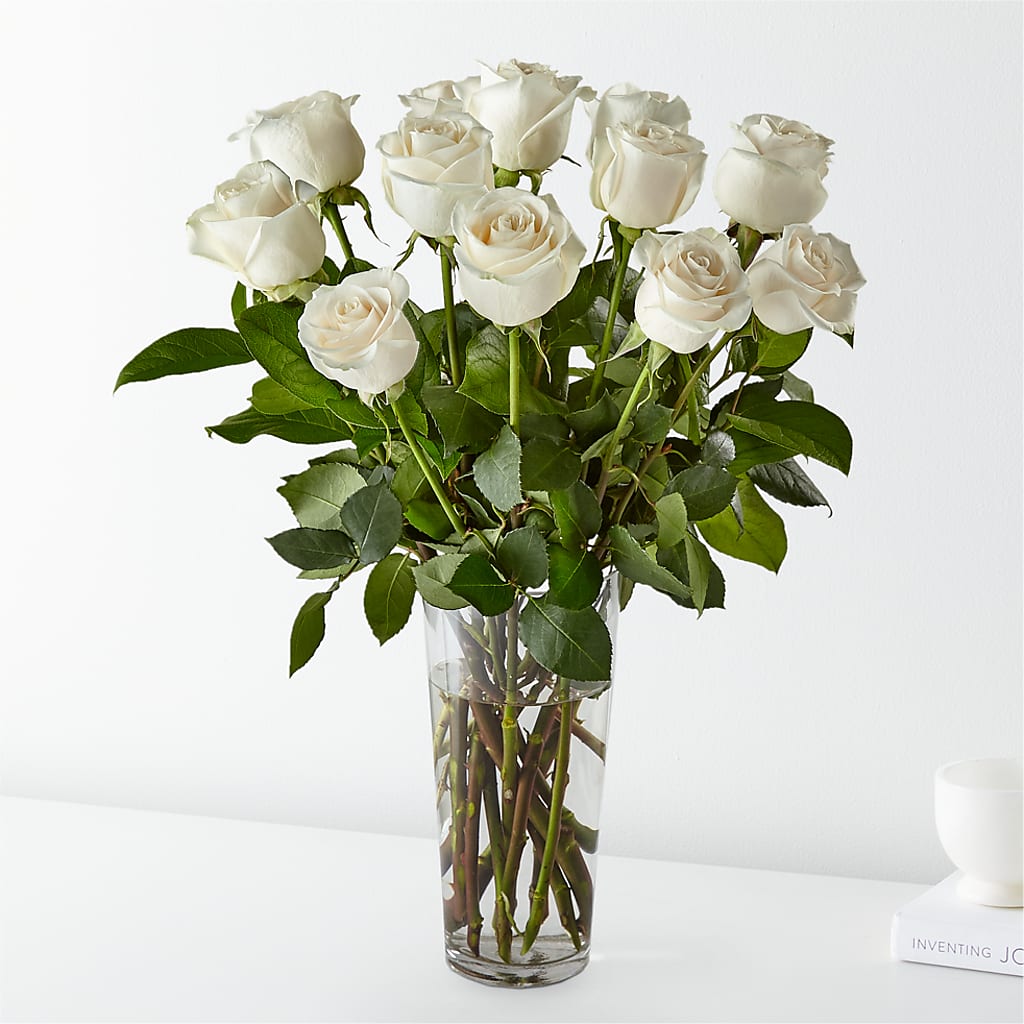 Long Stem White Rose Bouquet – Rainbow Flower Shop, Huron SD