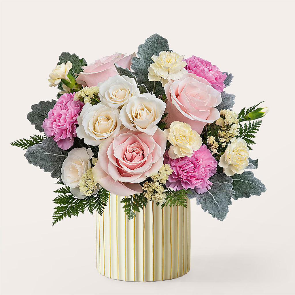 Blissful Moments Bouquet with Ivory Vase – Rainbow Flower Shop, Huron SD