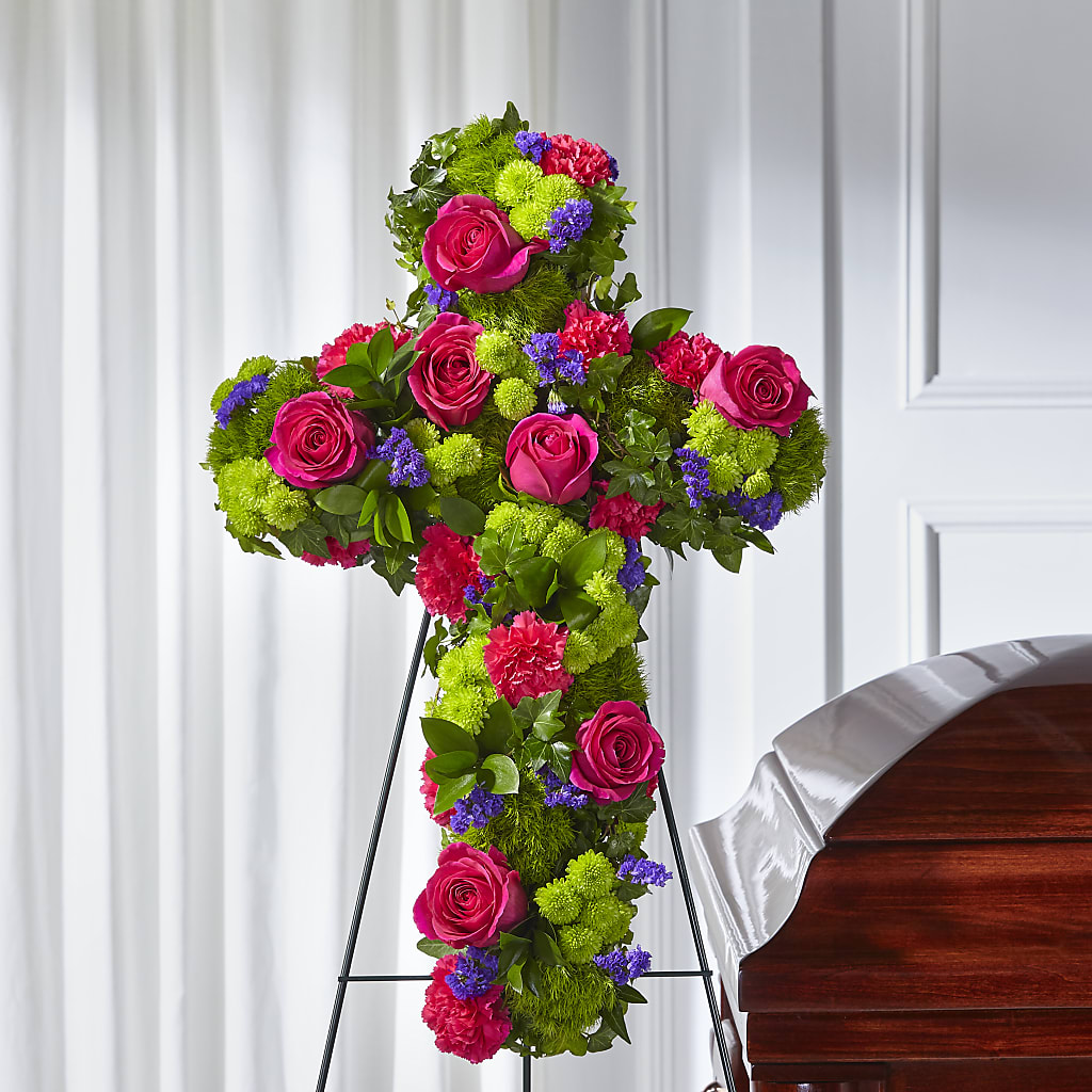 Tribute Rose Floral Cross – Rainbow Flower Shop, Huron SD