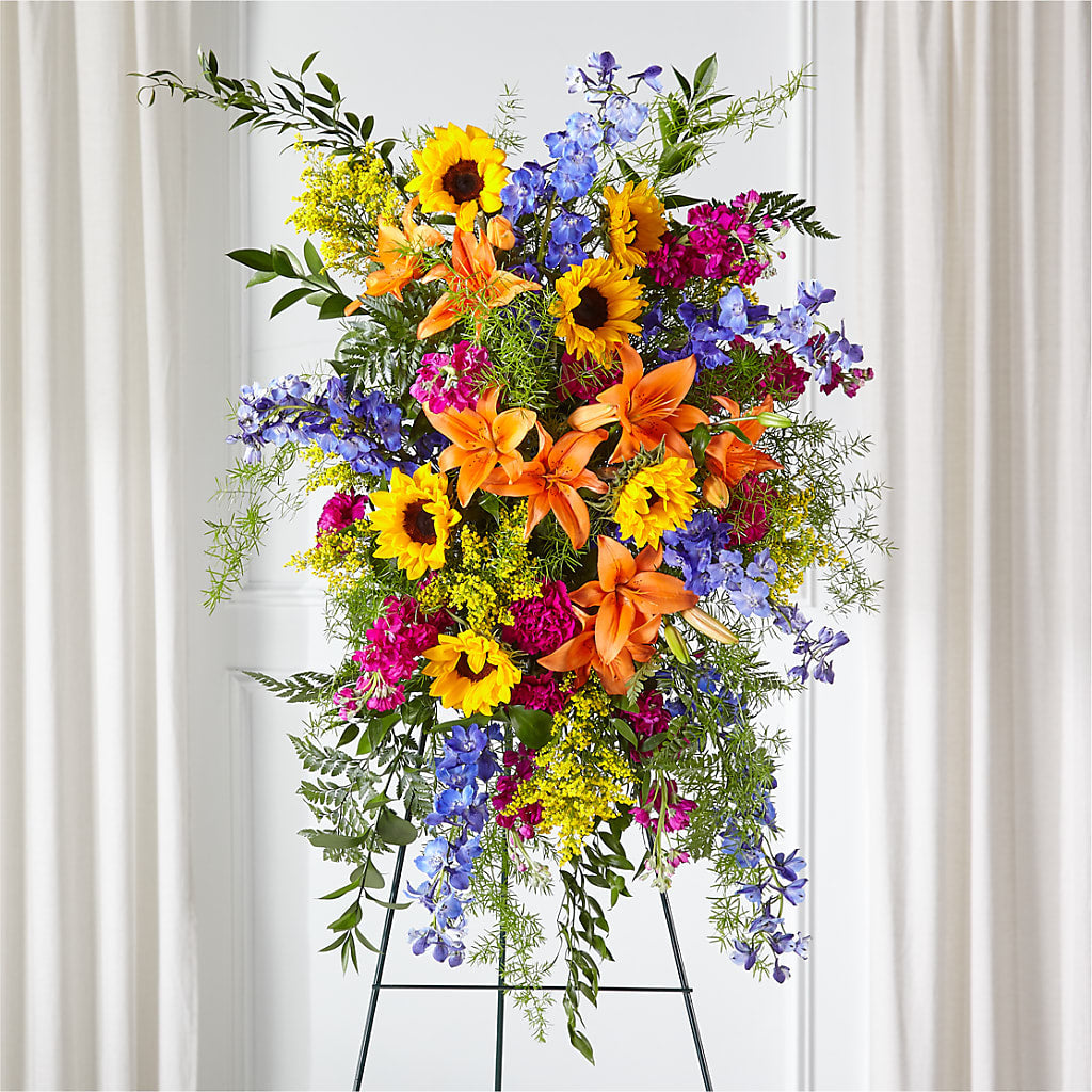 Sunlit Memories Standing Spray (Standard) – Rainbow Flower Shop, Huron SD