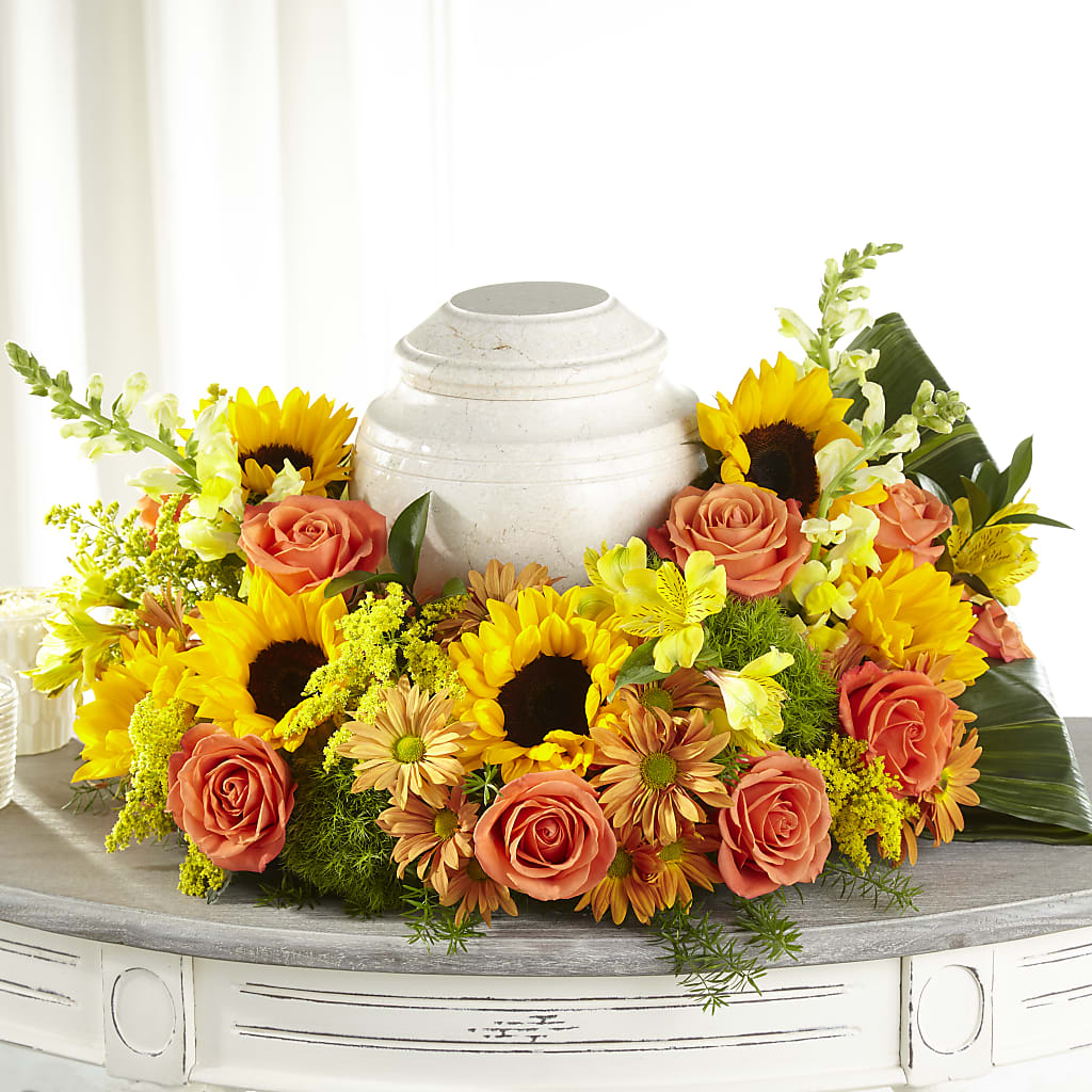 Faithful Sunflower Cremation Adornment – Rainbow Flower Shop, Huron SD