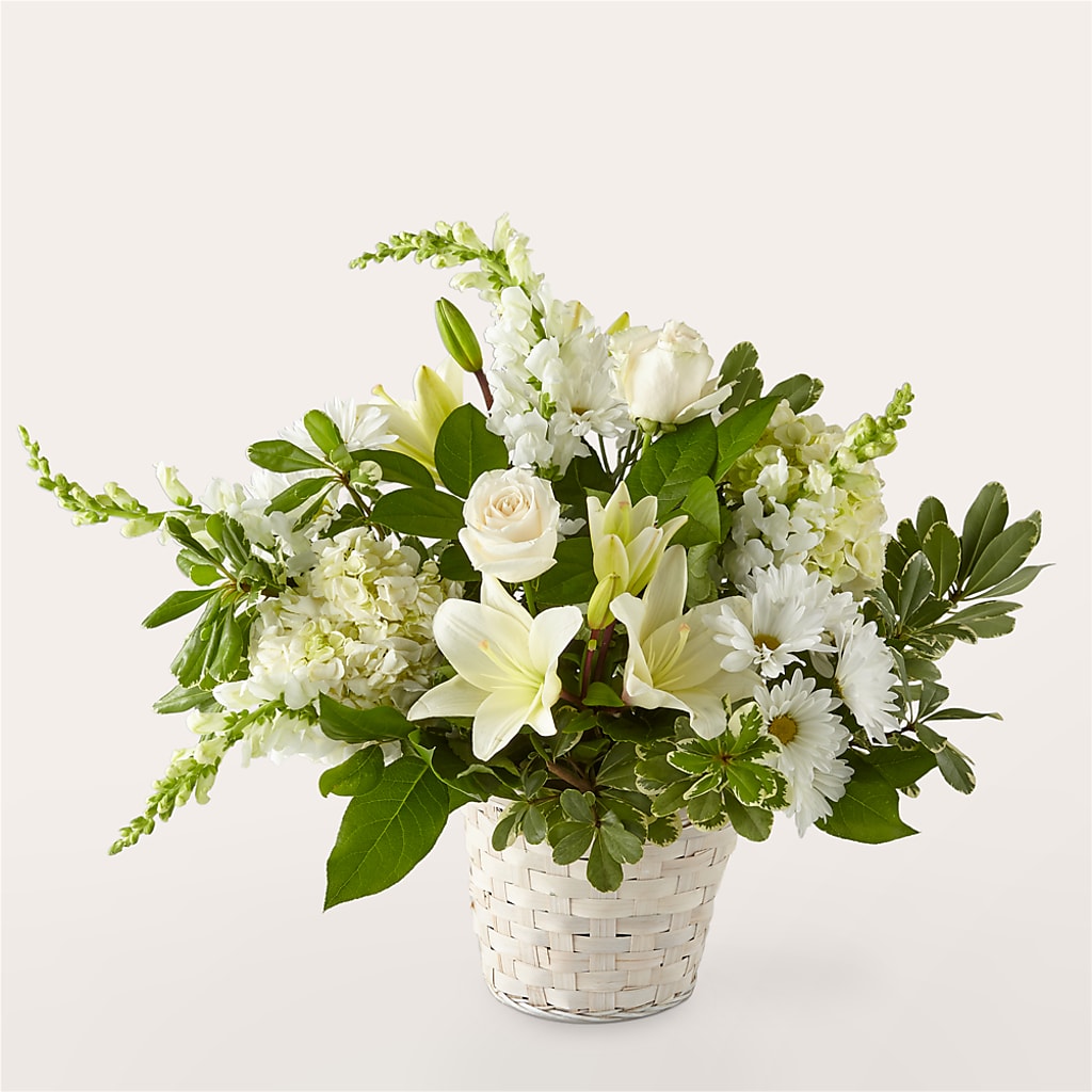 Ivory Elegance Floral Basket – Rainbow Flower Shop, Huron SD