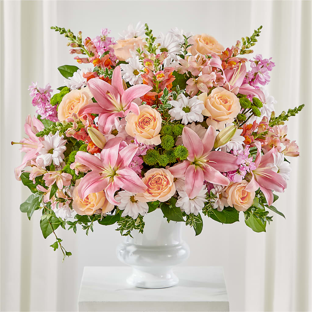 Heartfelt Gesture Urn Arrangement – Rainbow Flower Shop, Huron SD