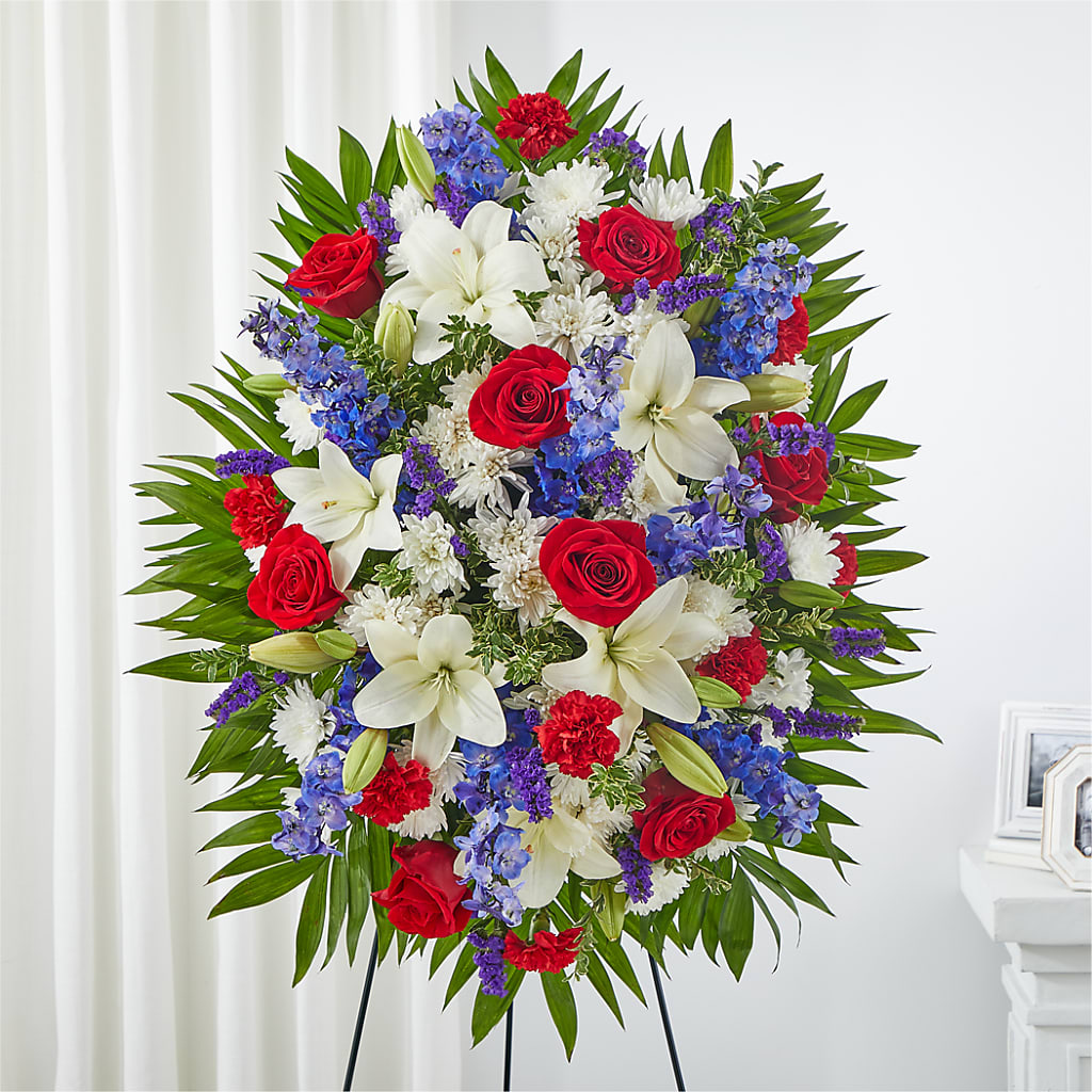 Cherished Service Standing Spray – Rainbow Flower Shop, Huron SD