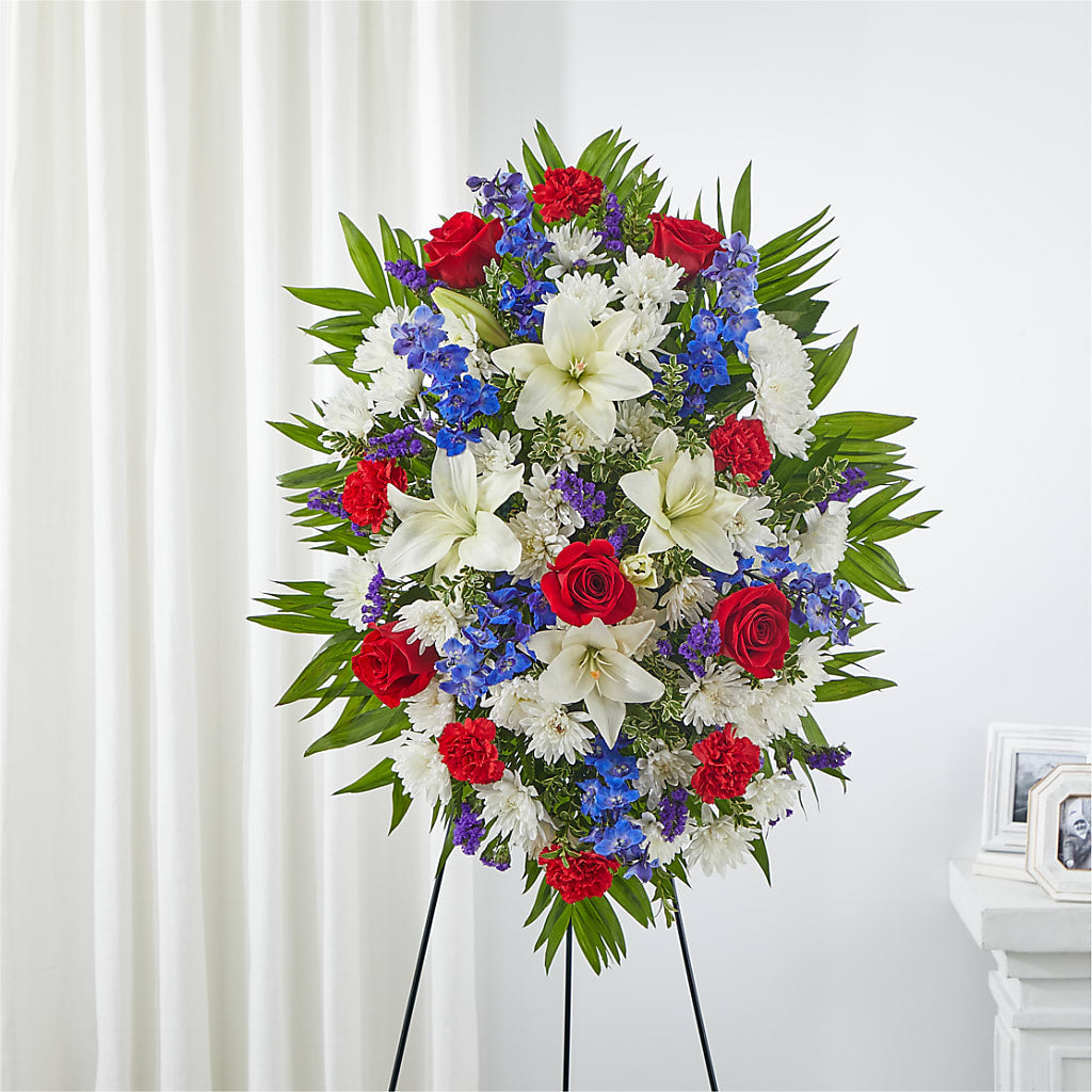 Cherished Service Standing Spray – Rainbow Flower Shop, Huron SD