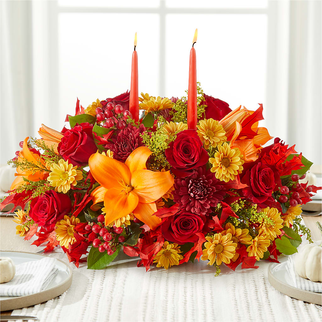 Autumn's Embrace Centerpiece – Rainbow Flower Shop, Huron SD