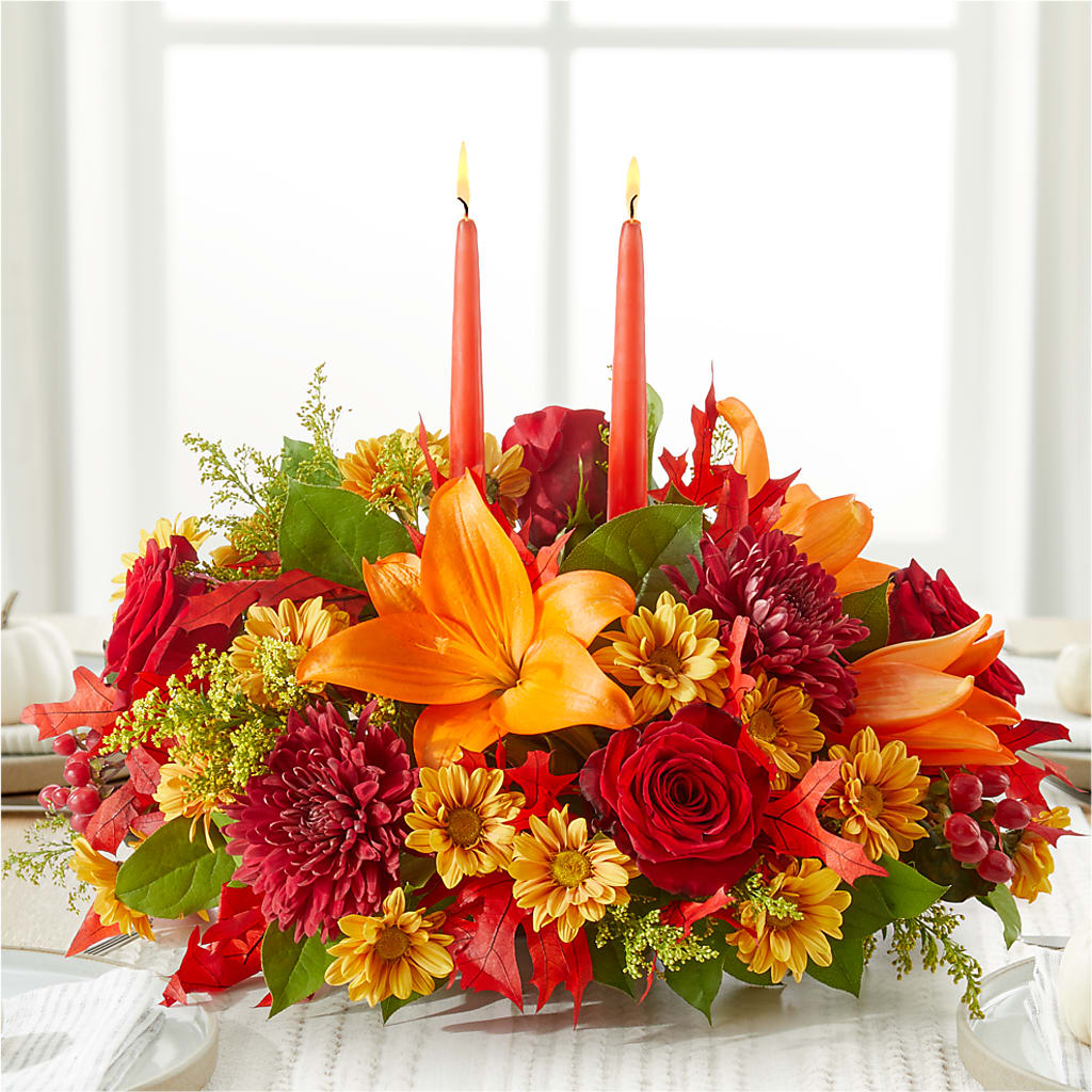 Autumn's Embrace Centerpiece –  Rainbow Flower Shop, Huron SD